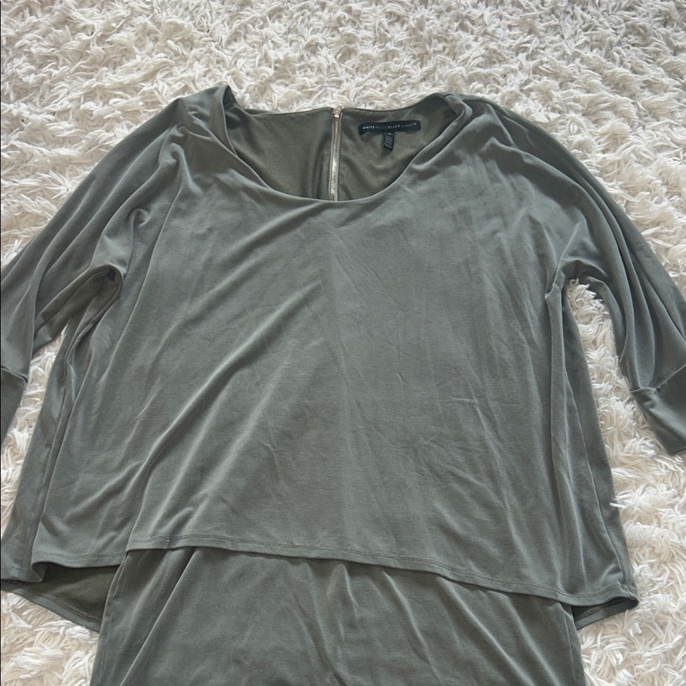 White House Black Market Olive Layered Scoop Neck Tunic